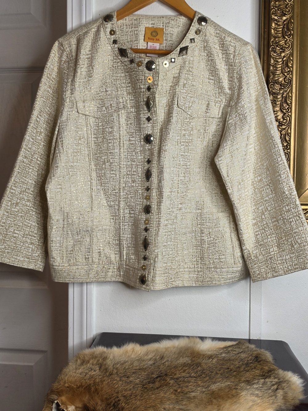 Ruby Rd. Cream Textured Embellished Blazer